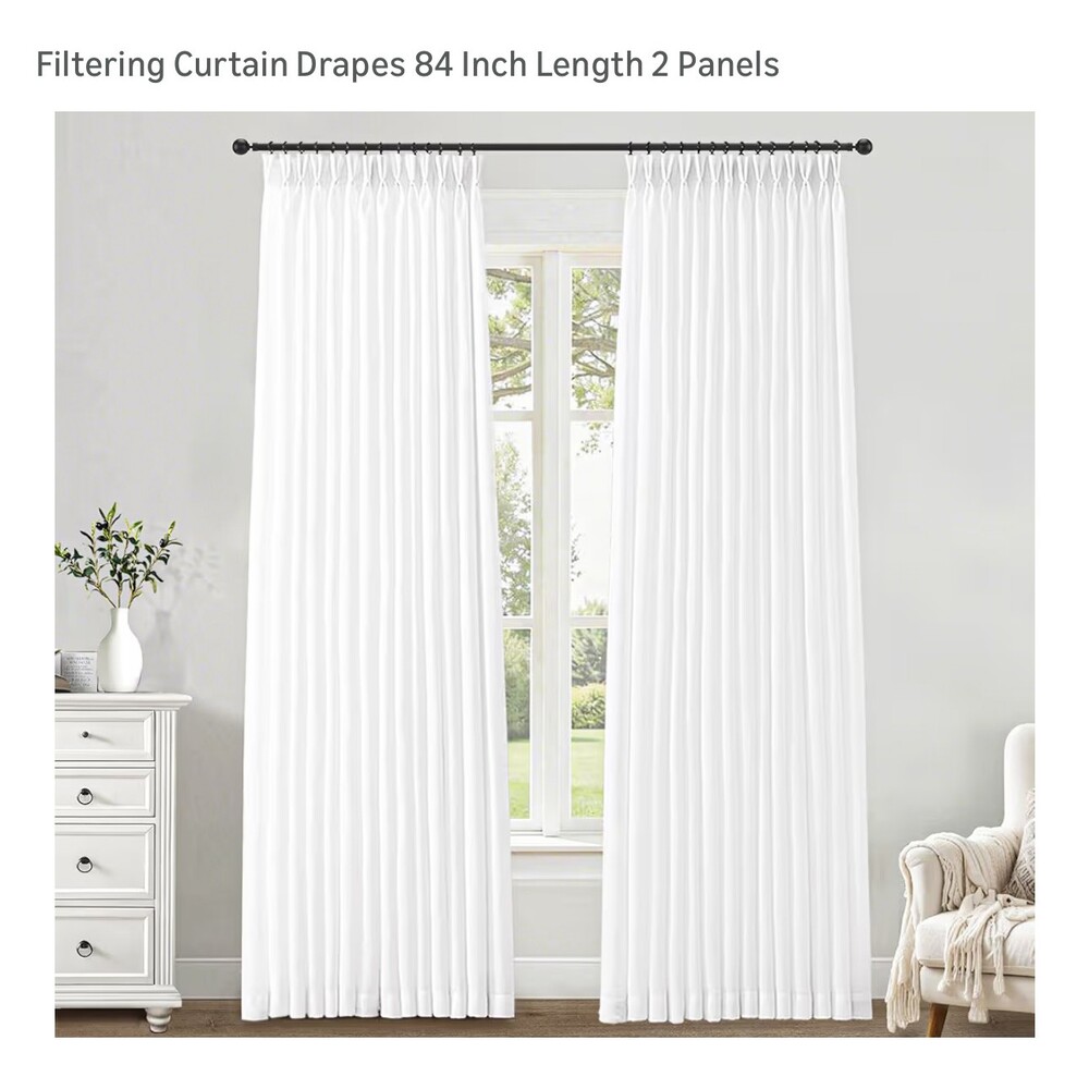 LIMON HOME Linen Curtains 84 Inch Length 2 Panels Cream Window Curtain